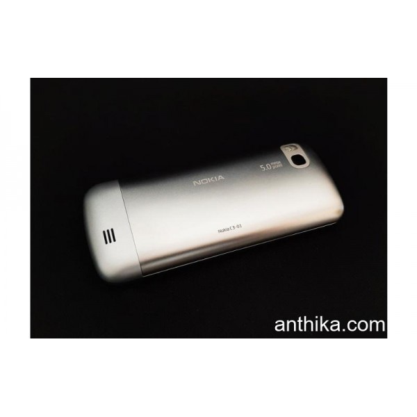 Nokia C3-01 Kapak Kasa Tuş Original Full Housing Silver New