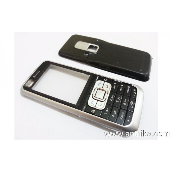 Nokia 6120 Classic Kapak Takım Black Silver Cover