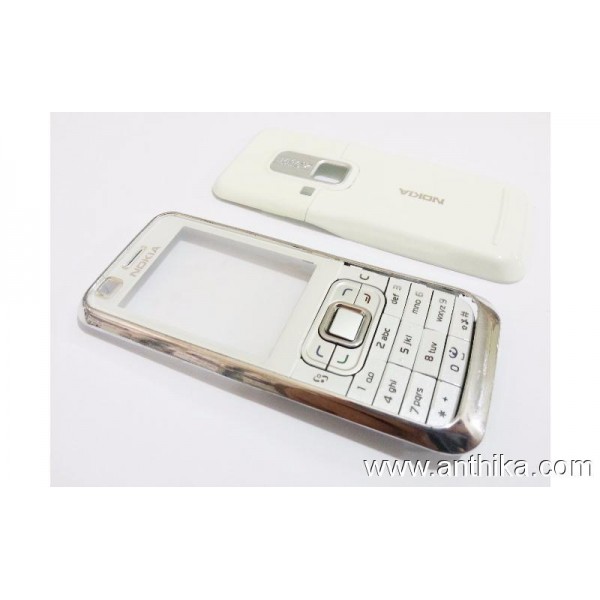 Nokia 6120 Classic Kapak Takım White Silver Cover